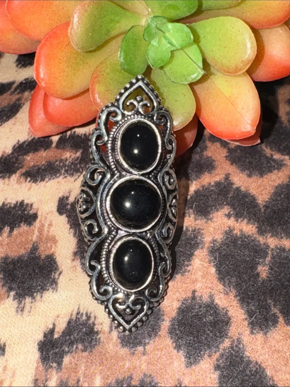 Huge Silver Onyx Ring